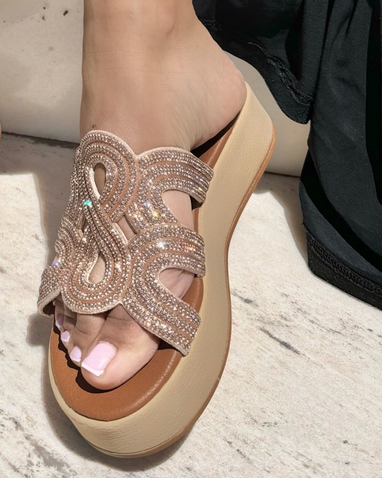   Bruno Scarpe Flatform Strass Nude