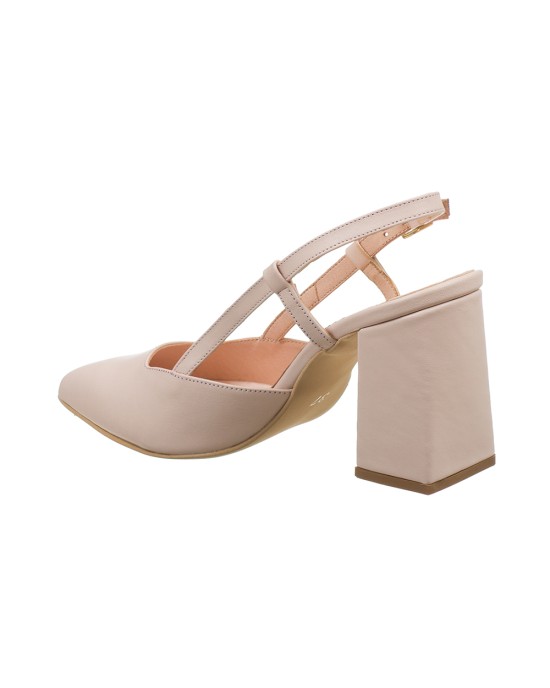  Bruno Scarpe Γόβα Mule Μυτερή με Χοντρό Τακούνι Δέρμα Nude