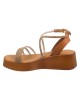   Bruno Scarpe Genuine Leather Platform With Strass Straps Tabac