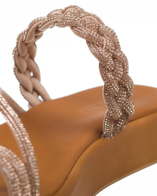   Bruno Scarpe Γνήσιο Δέρμα Flatforms με Πλεξούδα Strass Χαλκός