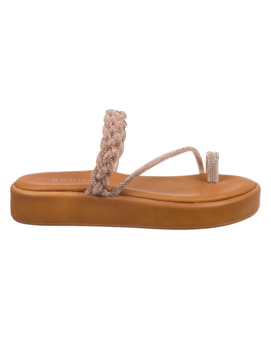   Bruno Scarpe Γνήσιο Δέρμα Flatforms με Πλεξούδα Strass Χαλκός