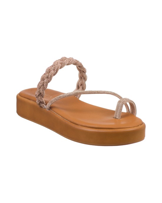   Bruno Scarpe Γνήσιο Δέρμα Flatforms με Πλεξούδα Strass Χαλκός