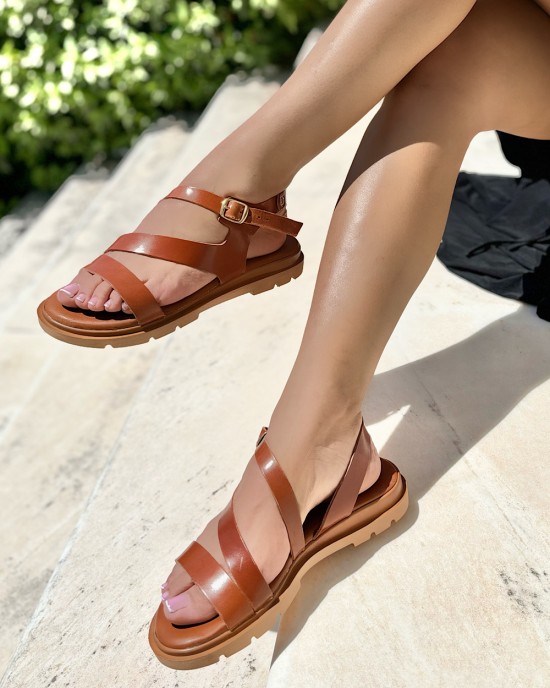   Bruno Scarpe Γνήσιο Δέρμα Flat Πέδιλα Ταμπά 