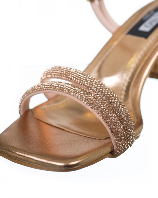 Bruno Scarpe Πέδιλο με Strass & Χοντρό Τακούνι Χαλκός