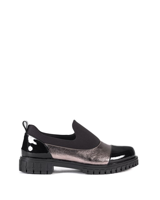 Bruno Scarpe Loafer Μεταλιζέ & Μαύρο Λουστρίνι με Ιδιαίτερο Σχέδιο 