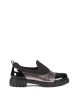 Bruno Scarpe Loafer Μεταλιζέ & Μαύρο Λουστρίνι με Ιδιαίτερο Σχέδιο 