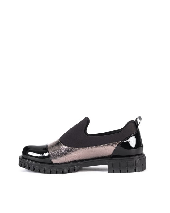Bruno Scarpe Loafer Μεταλιζέ & Μαύρο Λουστρίνι με Ιδιαίτερο Σχέδιο 