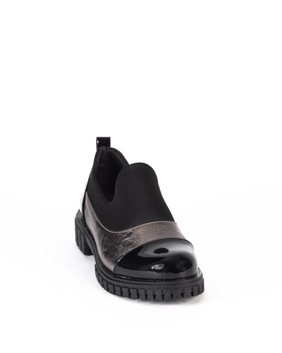 Bruno Scarpe Loafer Μεταλιζέ & Μαύρο Λουστρίνι με Ιδιαίτερο Σχέδιο 