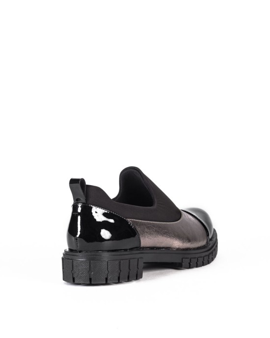 Bruno Scarpe Loafer Μεταλιζέ & Μαύρο Λουστρίνι με Ιδιαίτερο Σχέδιο 
