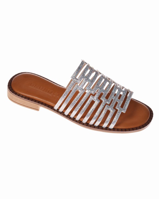 BRUNO SCARPE - Γνήσιο Δέρμα Παντόφλα Ασημί με Strass BS-07287-S BRUNO SCARPE - Γνήσιο Δέρμα Παντόφλα Ασημί με Strass BS-07287-S