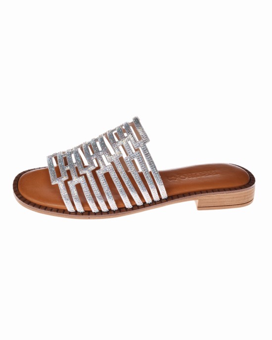 BRUNO SCARPE - Γνήσιο Δέρμα Παντόφλα Ασημί με Strass BS-07287-S BRUNO SCARPE - Γνήσιο Δέρμα Παντόφλα Ασημί με Strass BS-07287-S
