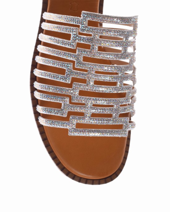 BRUNO SCARPE - Γνήσιο Δέρμα Παντόφλα Ασημί με Strass BS-07287-S BRUNO SCARPE - Γνήσιο Δέρμα Παντόφλα Ασημί με Strass BS-07287-S
