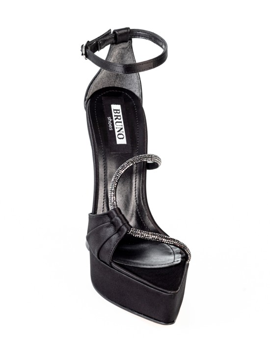  Bruno Scarpe Σατέν Πέδιλα Μαύρο χρώμα BS-03800B